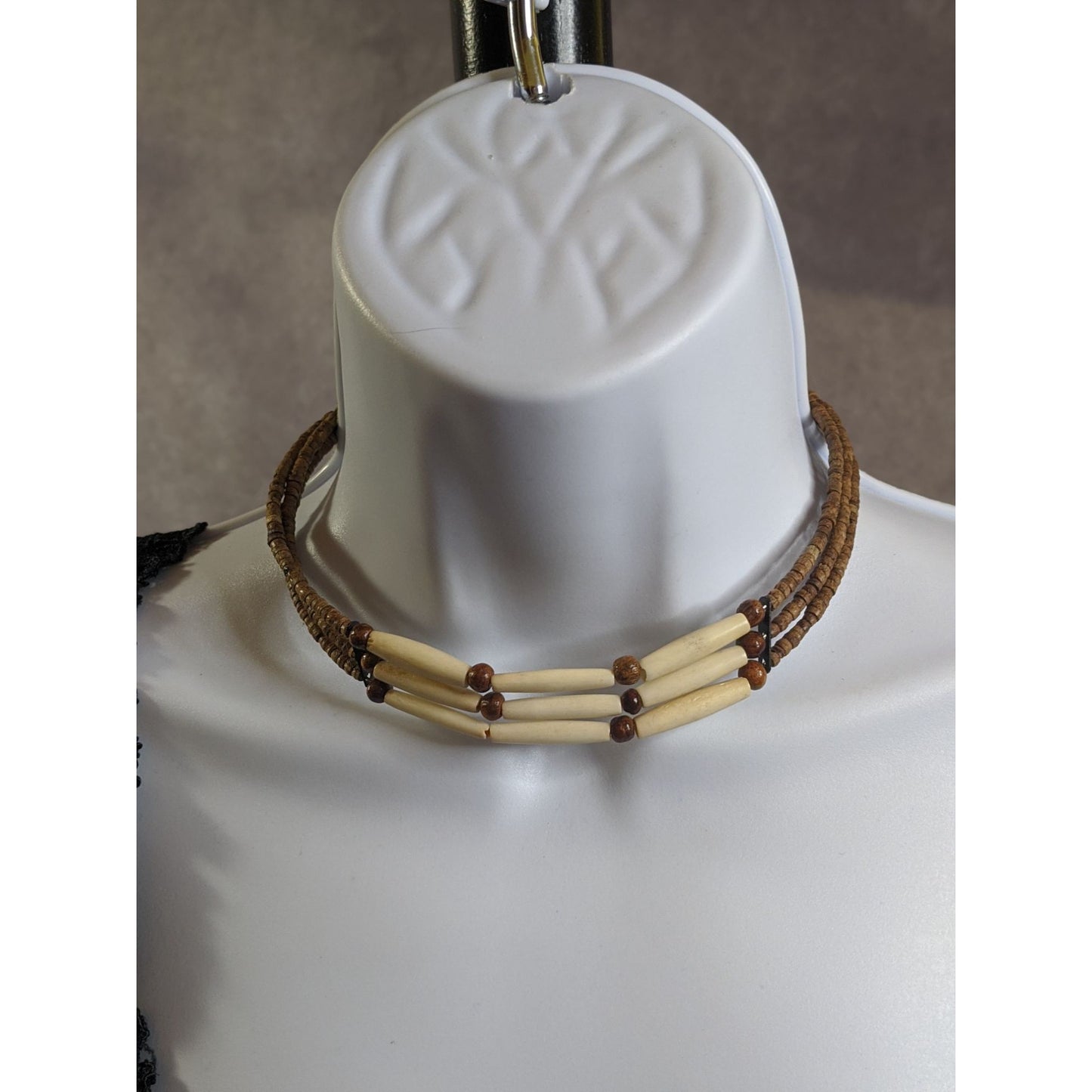 Tribal Natural Brown And Cream Choker Necklace