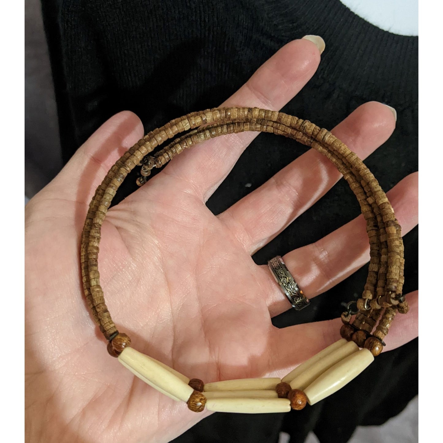 Tribal Natural Brown And Cream Choker Necklace