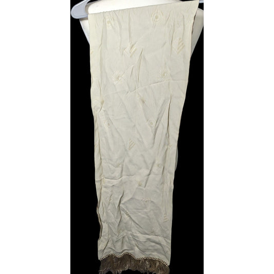 Vintage Donna Livingston Silk Beige Geometric Textured Scarf With Fringe