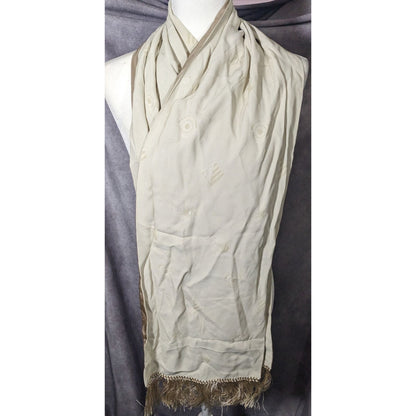 Vintage Donna Livingston Silk Beige Geometric Textured Scarf With Fringe