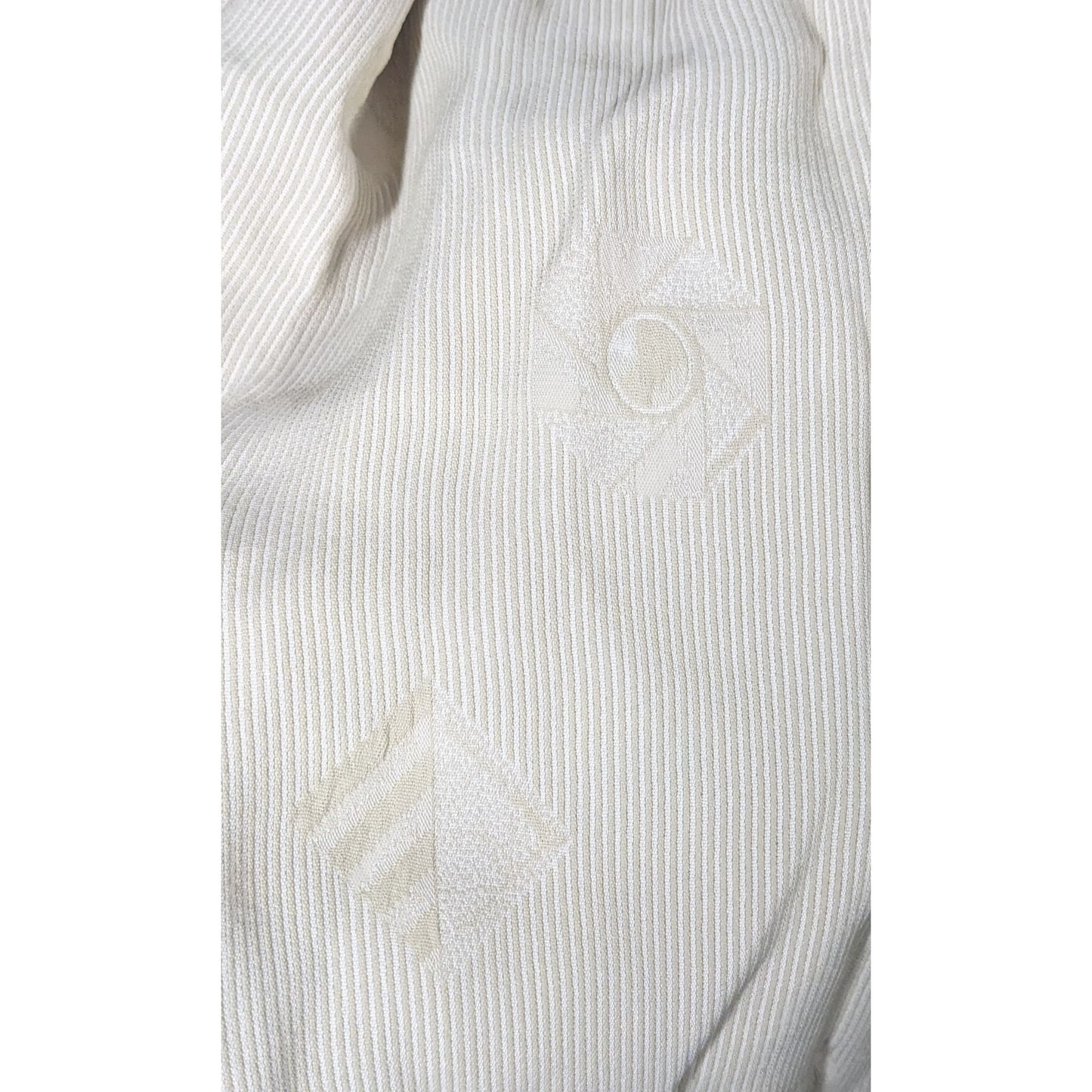 Vintage Donna Livingston Silk Beige Geometric Textured Scarf With Fringe