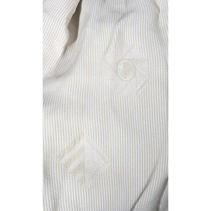 Vintage Donna Livingston Silk Beige Geometric Textured Scarf With Fringe