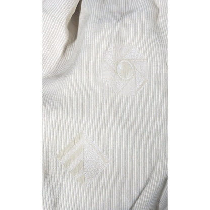 Vintage Donna Livingston Silk Beige Geometric Textured Scarf With Fringe