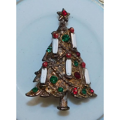 Vintage Christmas Tree With Candles Brooch