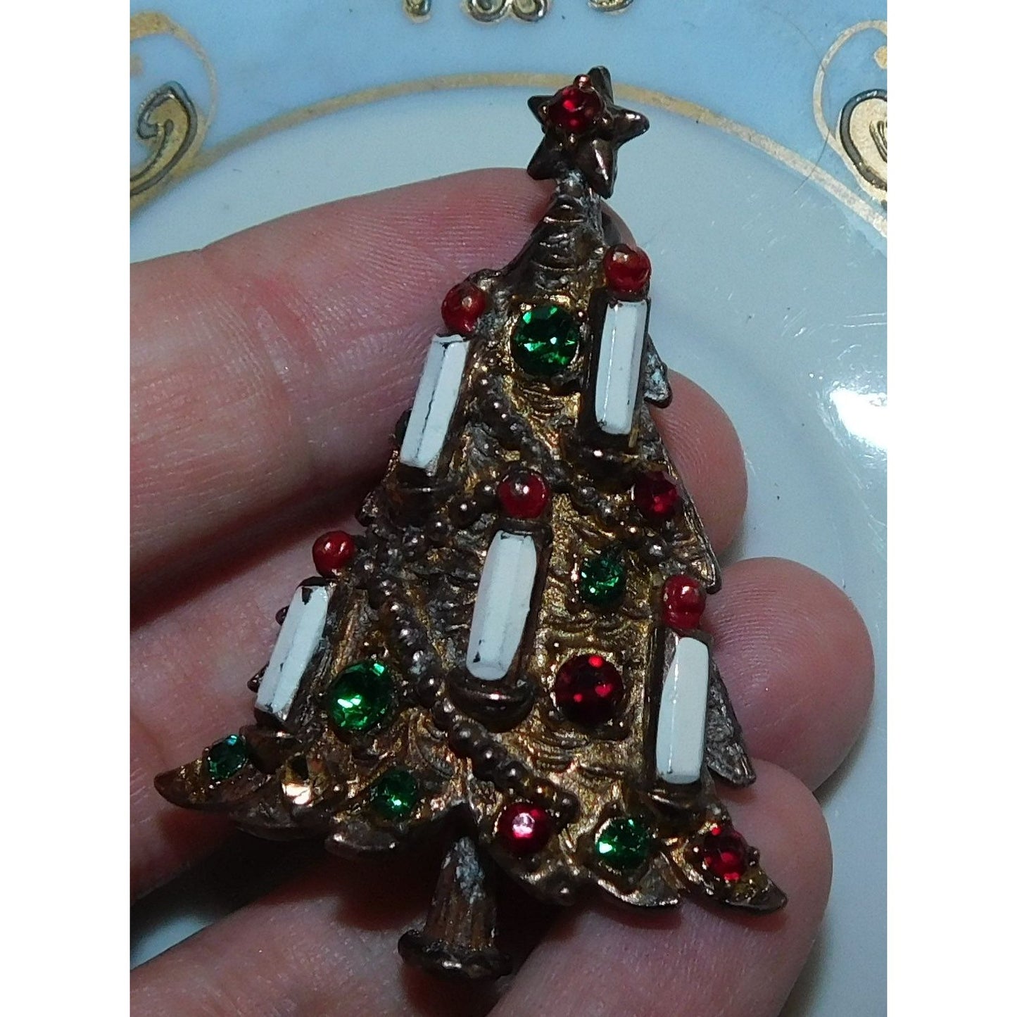 Vintage Christmas Tree With Candles Brooch