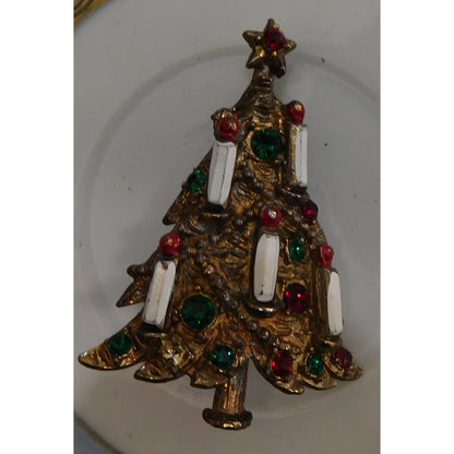 Vintage Christmas Tree With Candles Brooch