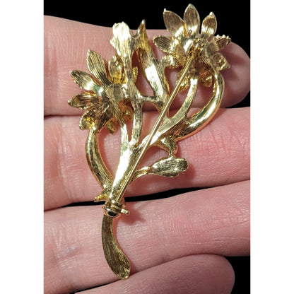 Vintage Floral Silver And Gold Tone Rhinestone Brooch