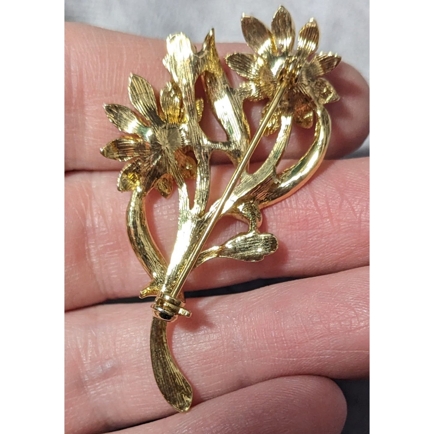 Vintage Floral Silver And Gold Tone Rhinestone Brooch