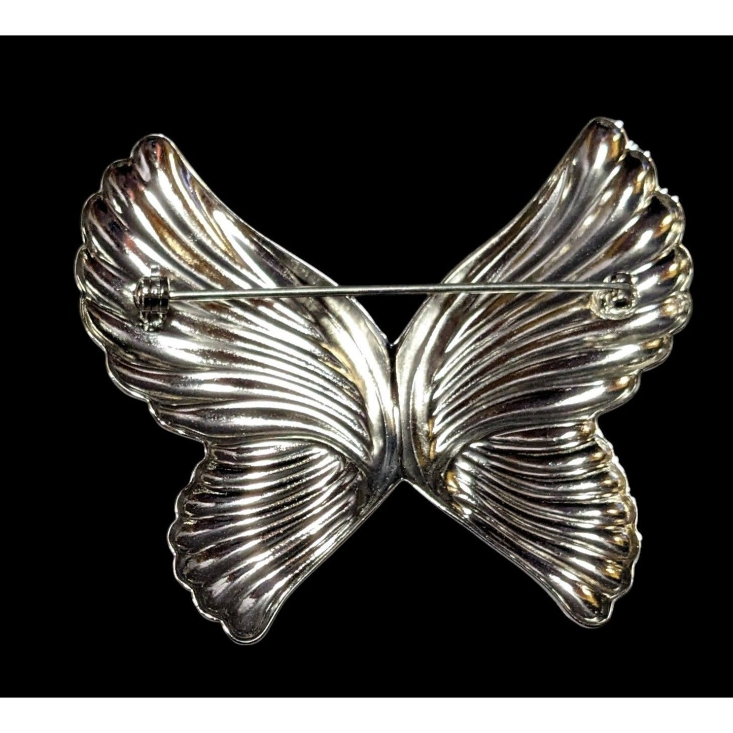 Vintage Repousse Style Silver Tone Butterfly Brooch