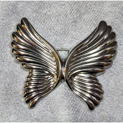 Vintage Repousse Style Silver Tone Butterfly Brooch