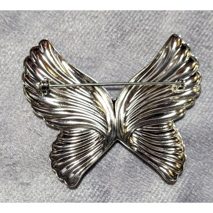 Vintage Repousse Style Silver Tone Butterfly Brooch