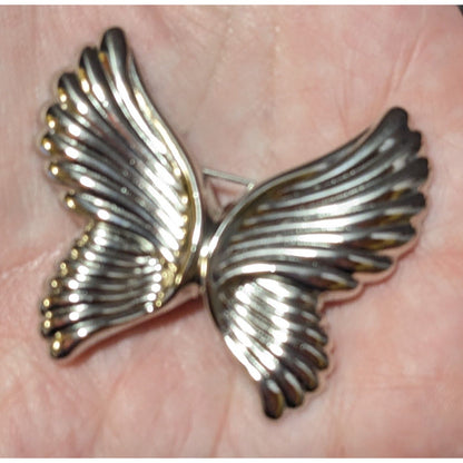 Vintage Repousse Style Silver Tone Butterfly Brooch