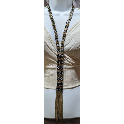 Handmade Gold Beaded Lariat Tassel Necklace