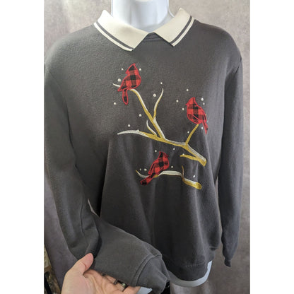 Adrian Delafield Vintage Embroidered Cardinal Sweatshirt With Collared Neck Gray M