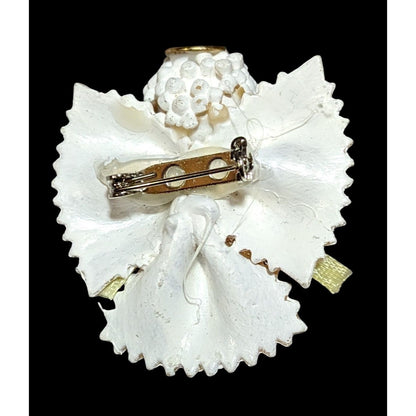 Vintage White Painted Pasta Floral Angel Brooch