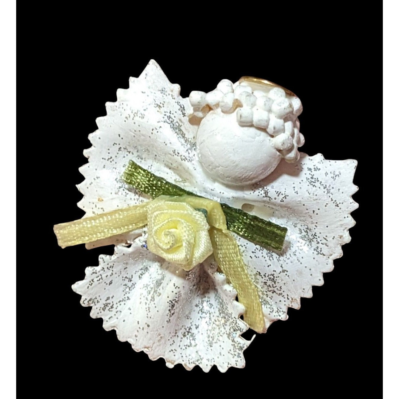 Vintage White Painted Pasta Floral Angel Brooch