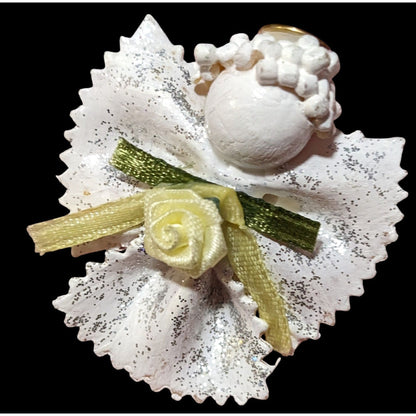 Vintage White Painted Pasta Floral Angel Brooch