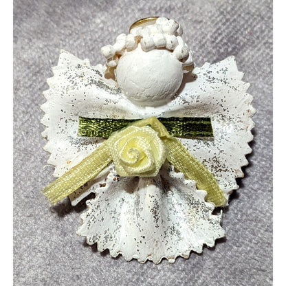 Vintage White Painted Pasta Floral Angel Brooch