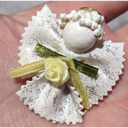 Vintage White Painted Pasta Floral Angel Brooch