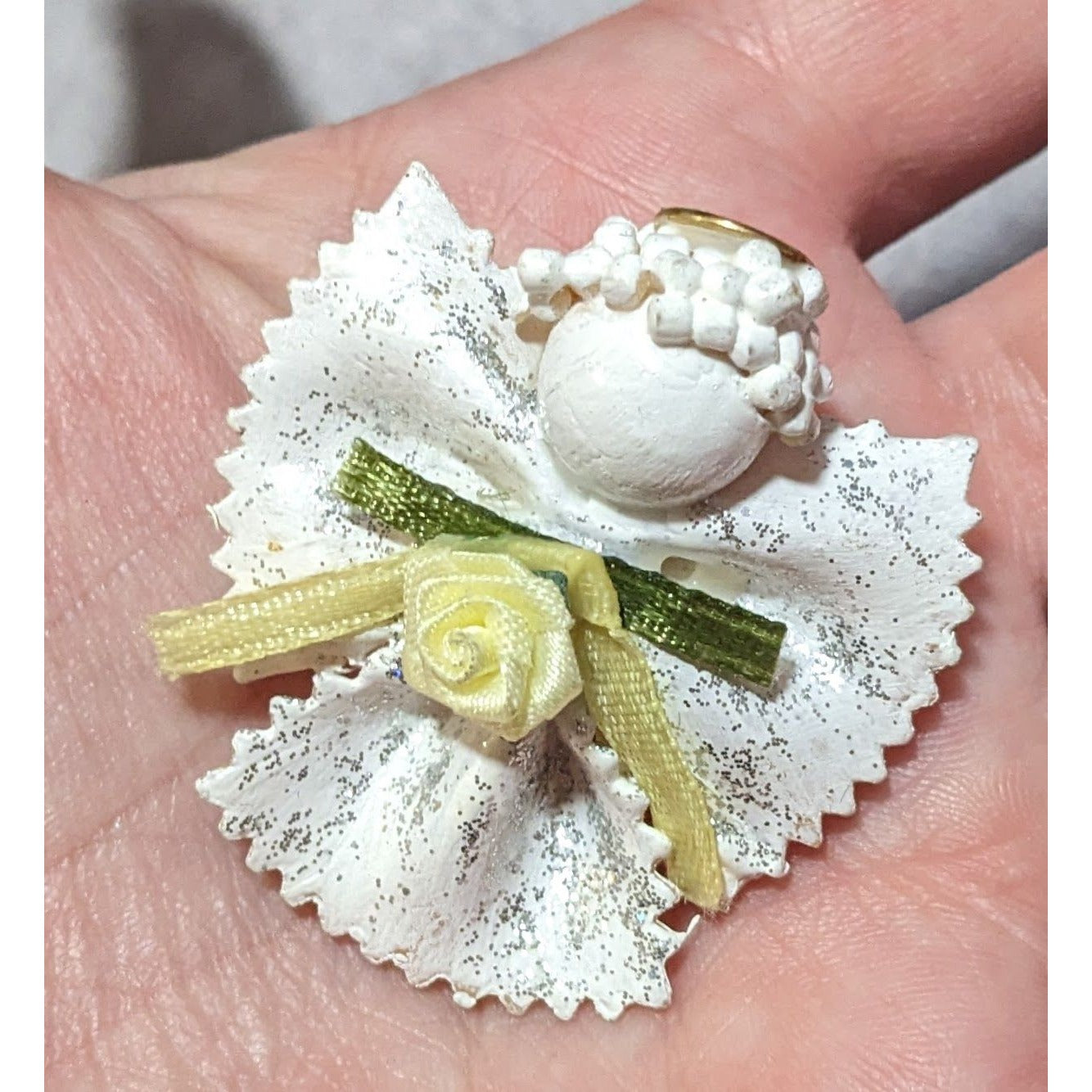 Vintage White Painted Pasta Floral Angel Brooch