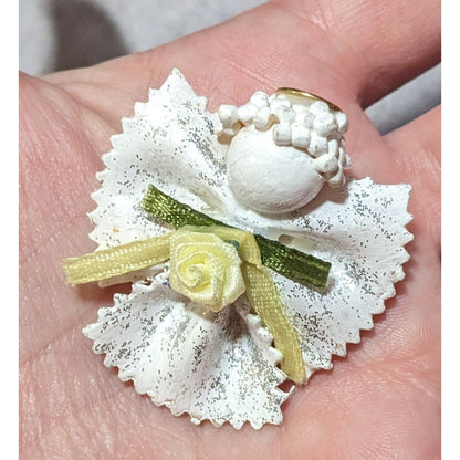 Vintage White Painted Pasta Floral Angel Brooch