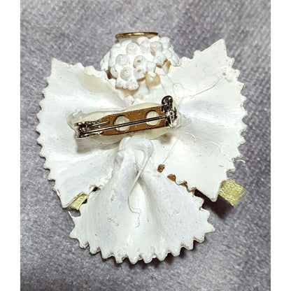 Vintage White Painted Pasta Floral Angel Brooch