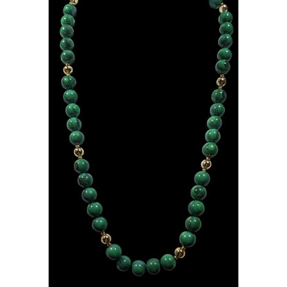 Faux Malachite Green And Gold Tone Beaded Necklace