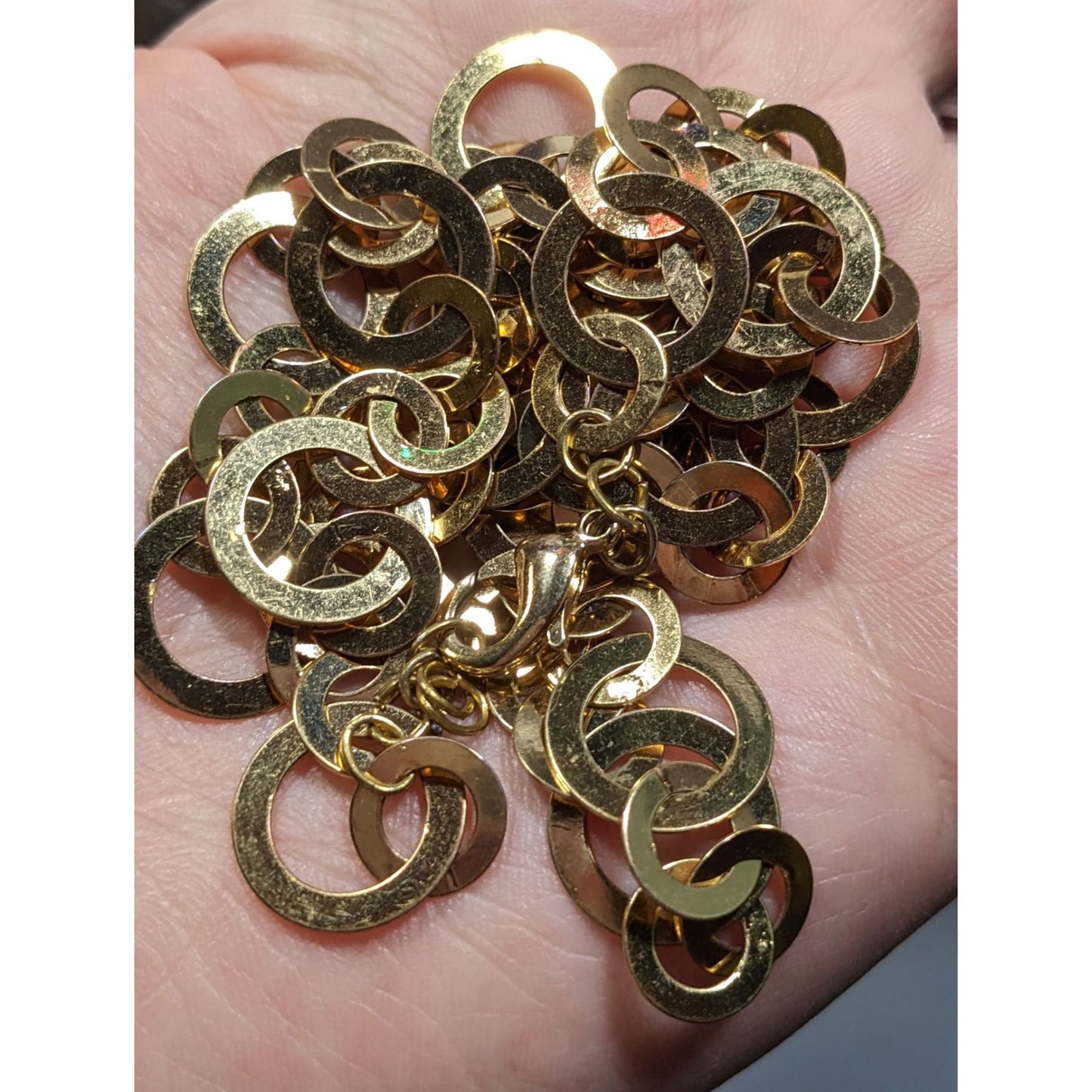 Geometric Gold Tone Metal Ring Link Necklace