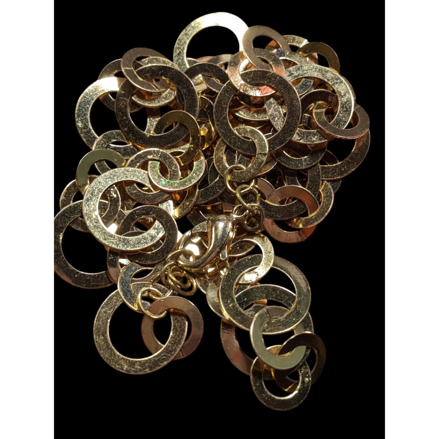 Geometric Gold Tone Metal Ring Link Necklace