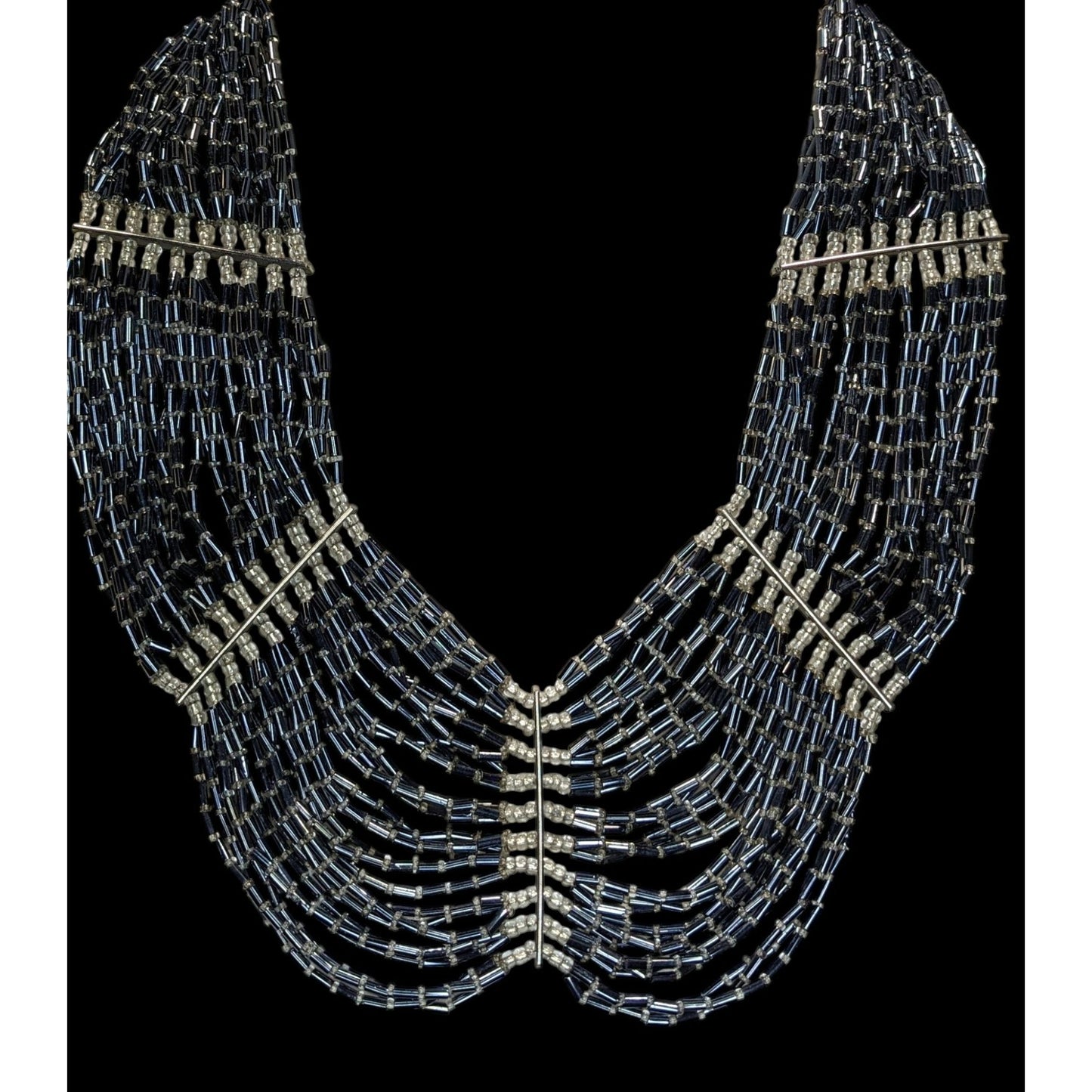 Vintage Monet Glass Beaded Festoon Necklace Silver Tone Glam Statement Jewelry