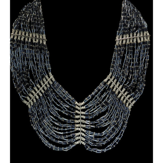 Vintage Monet Glass Beaded Festoon Necklace Silver Tone Glam Statement Jewelry