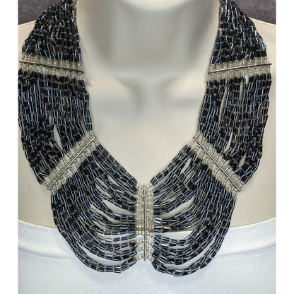 Vintage Monet Glass Beaded Festoon Necklace Silver Tone Glam Statement Jewelry