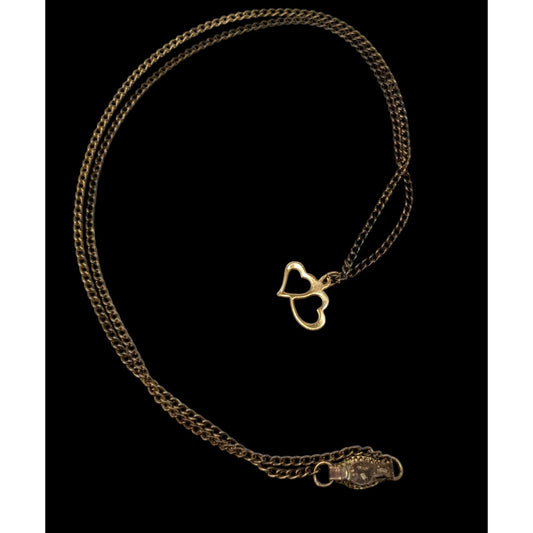 Vintage Dainty Double Open Heart Pendant Necklace Gold Tone Romantic Jewelry