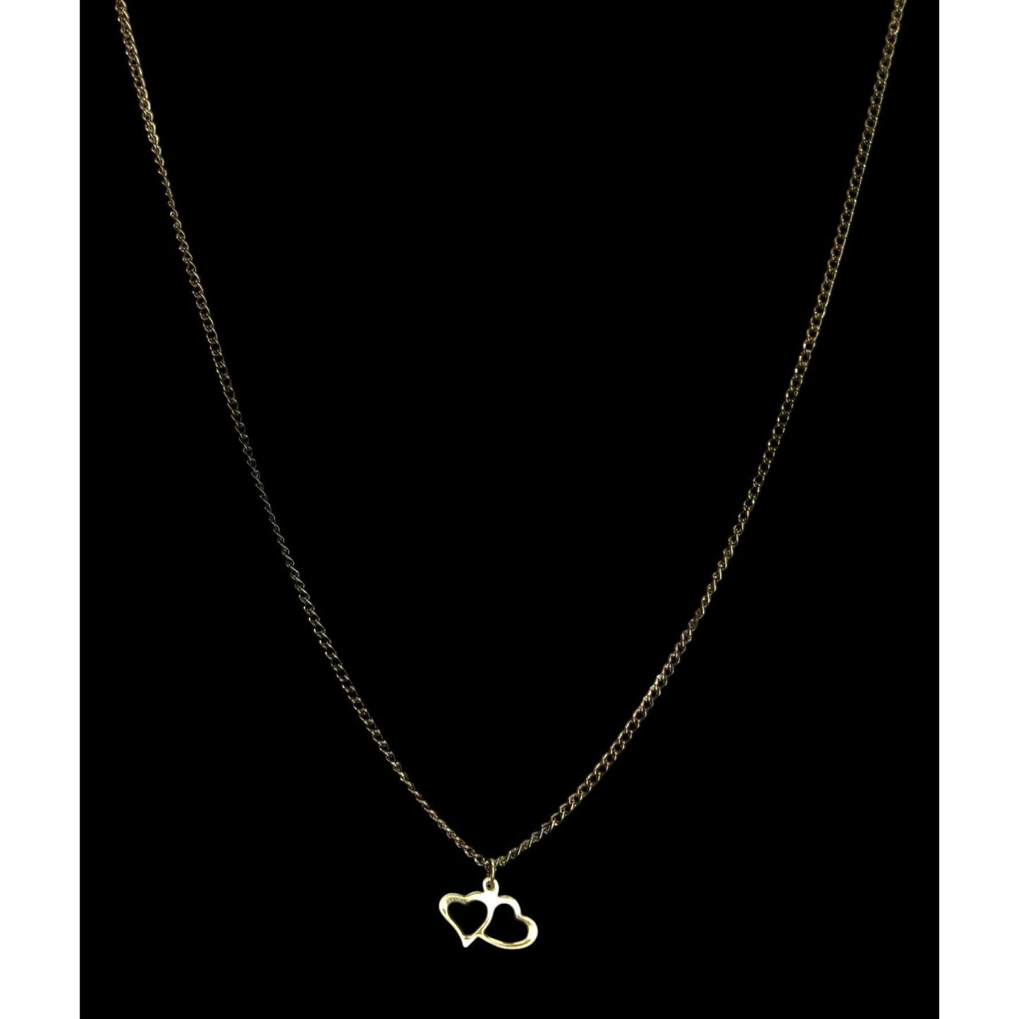 Vintage Dainty Double Open Heart Pendant Necklace Gold Tone Romantic Jewelry