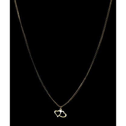 Vintage Dainty Double Open Heart Pendant Necklace Gold Tone Romantic Jewelry