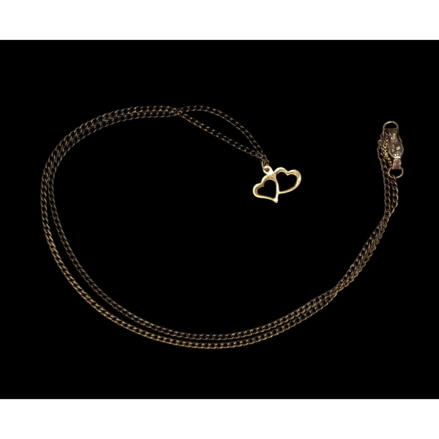 Vintage Dainty Double Open Heart Pendant Necklace Gold Tone Romantic Jewelry
