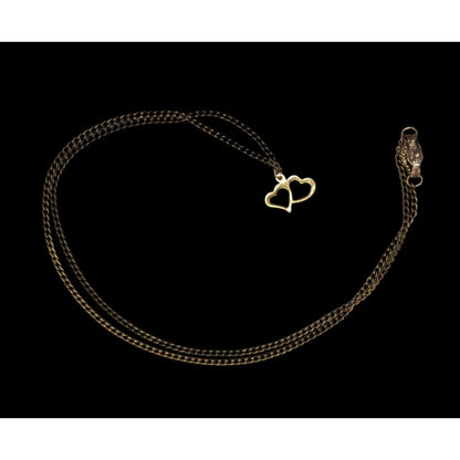 Vintage Dainty Double Open Heart Pendant Necklace Gold Tone Romantic Jewelry