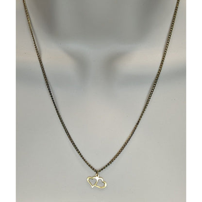 Vintage Dainty Double Open Heart Pendant Necklace Gold Tone Romantic Jewelry