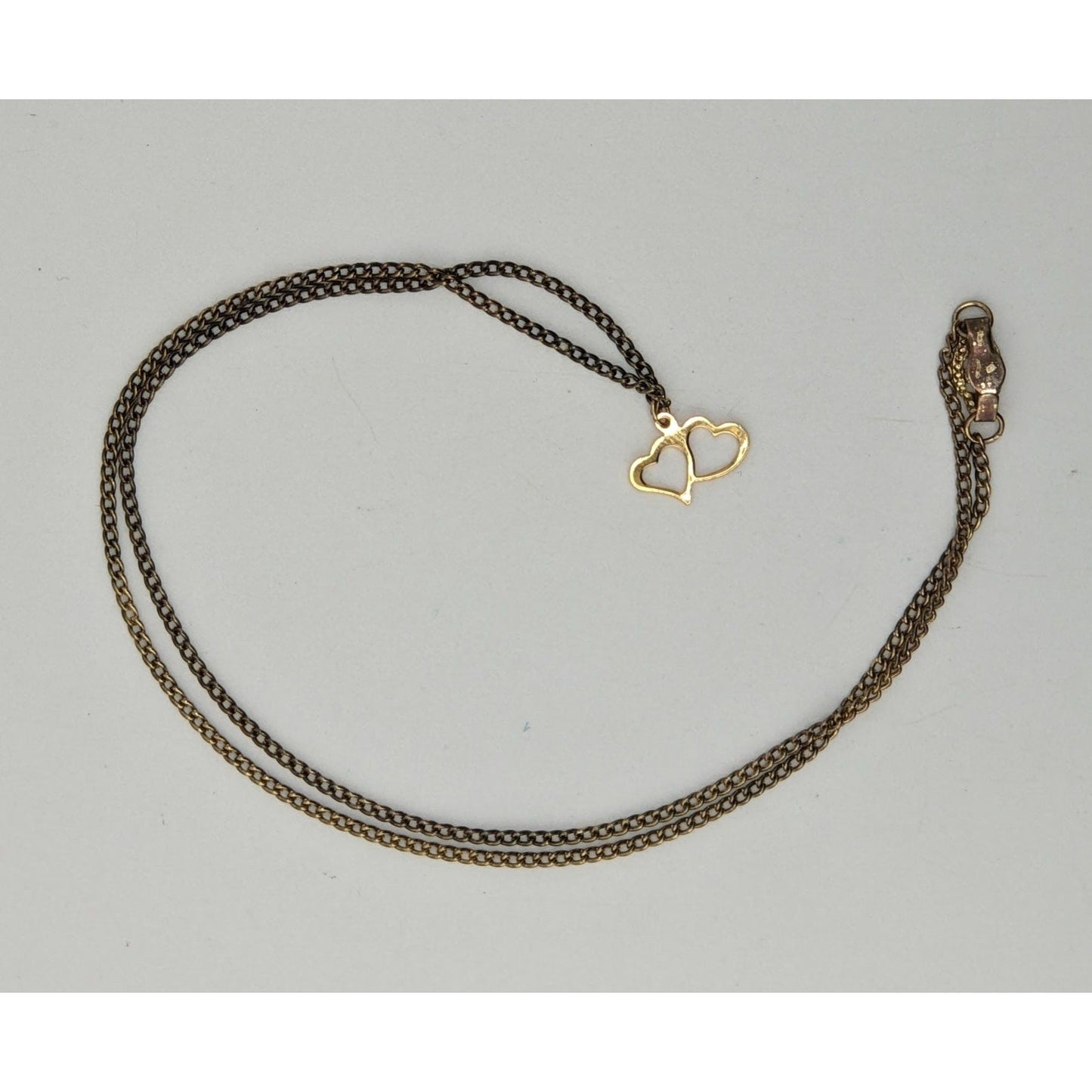 Vintage Dainty Double Open Heart Pendant Necklace Gold Tone Romantic Jewelry