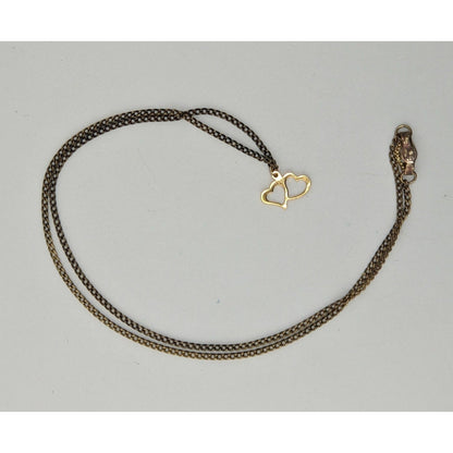 Vintage Dainty Double Open Heart Pendant Necklace Gold Tone Romantic Jewelry
