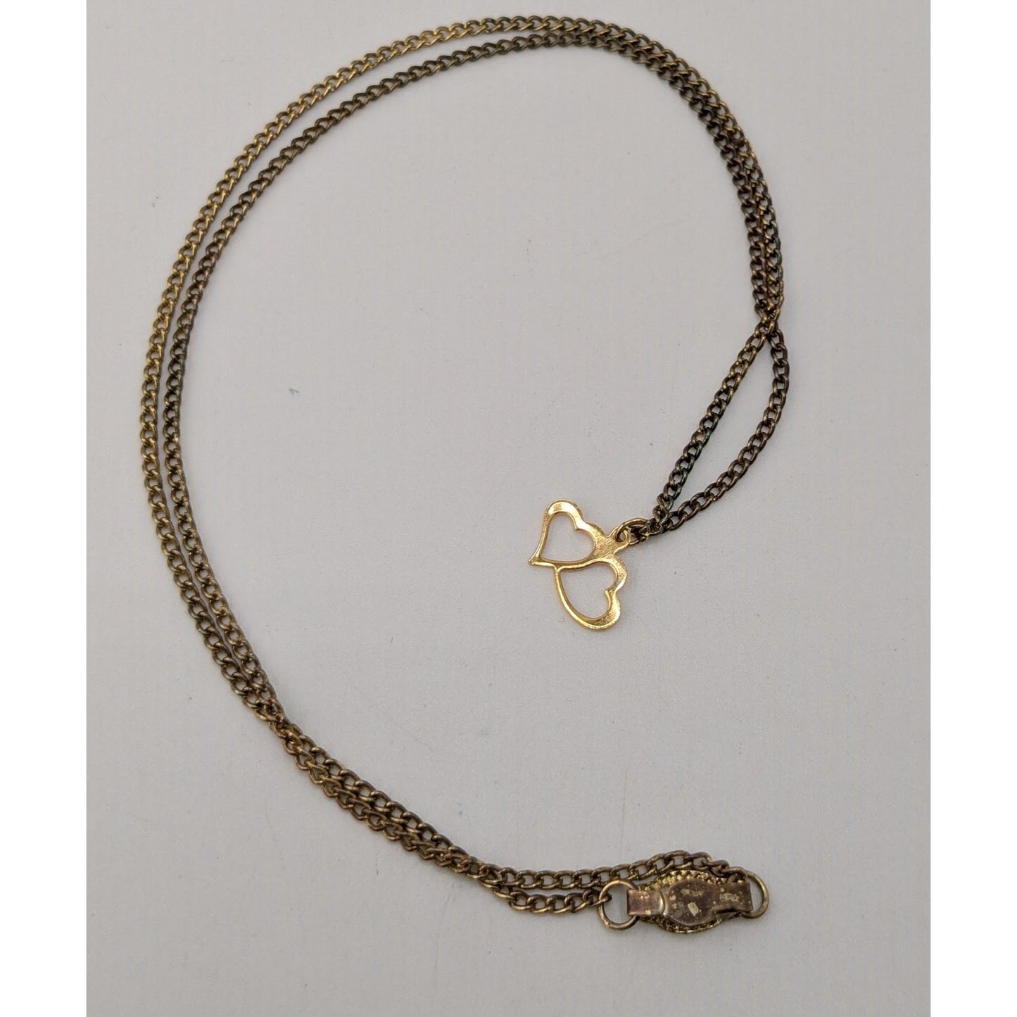 Vintage Dainty Double Open Heart Pendant Necklace Gold Tone Romantic Jewelry