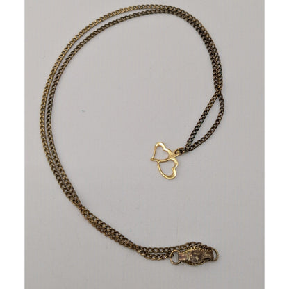 Vintage Dainty Double Open Heart Pendant Necklace Gold Tone Romantic Jewelry
