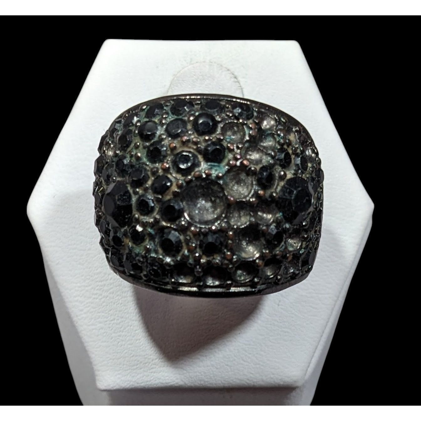 Chunky Black And Silver Dome Rhinestone Dome Ring Size 8 1/4