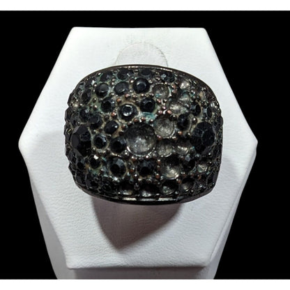 Chunky Black And Silver Dome Rhinestone Dome Ring Size 8 1/4