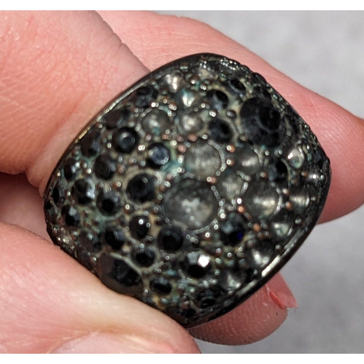 Chunky Black And Silver Dome Rhinestone Dome Ring Size 8 1/4