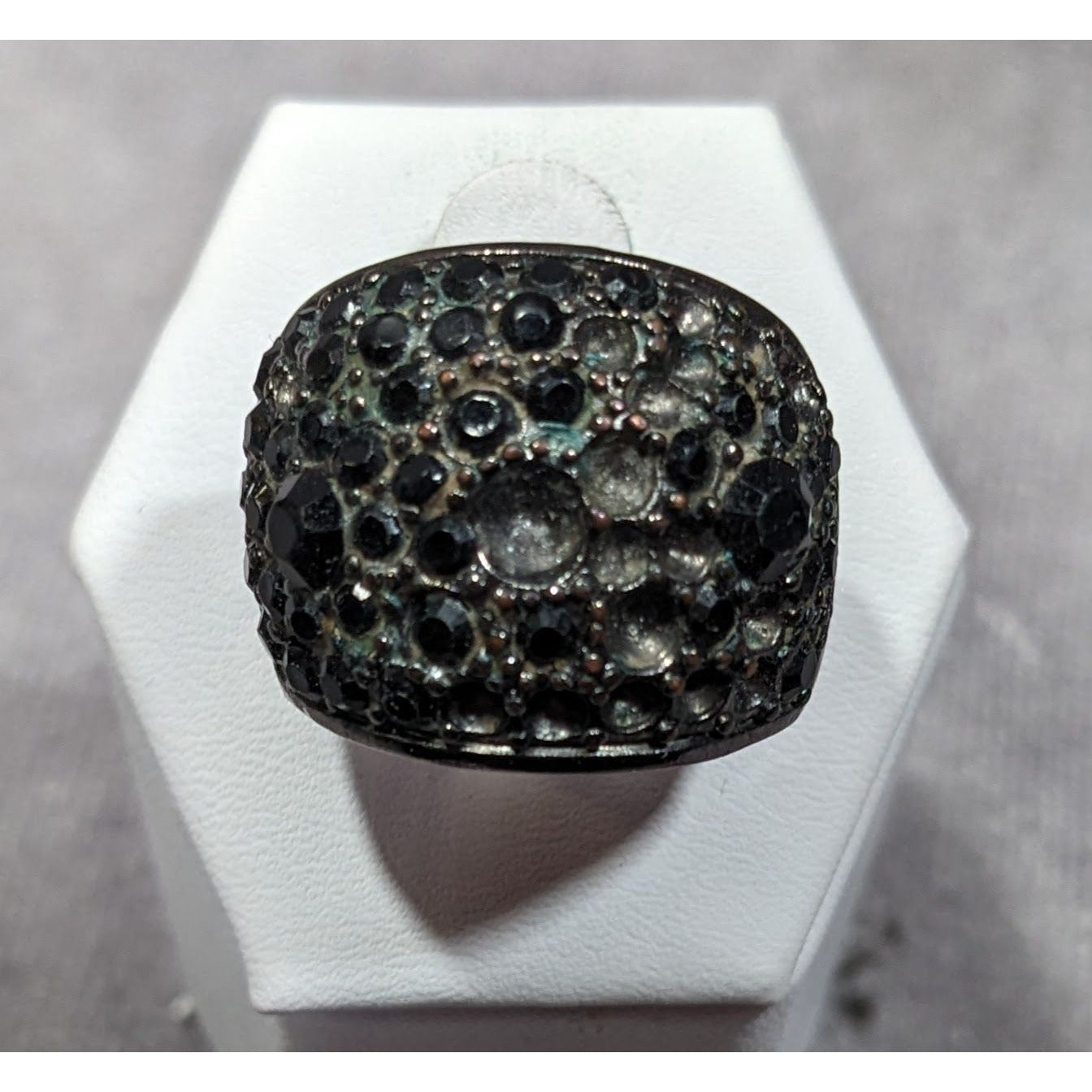 Chunky Black And Silver Dome Rhinestone Dome Ring Size 8 1/4