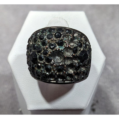 Chunky Black And Silver Dome Rhinestone Dome Ring Size 8 1/4