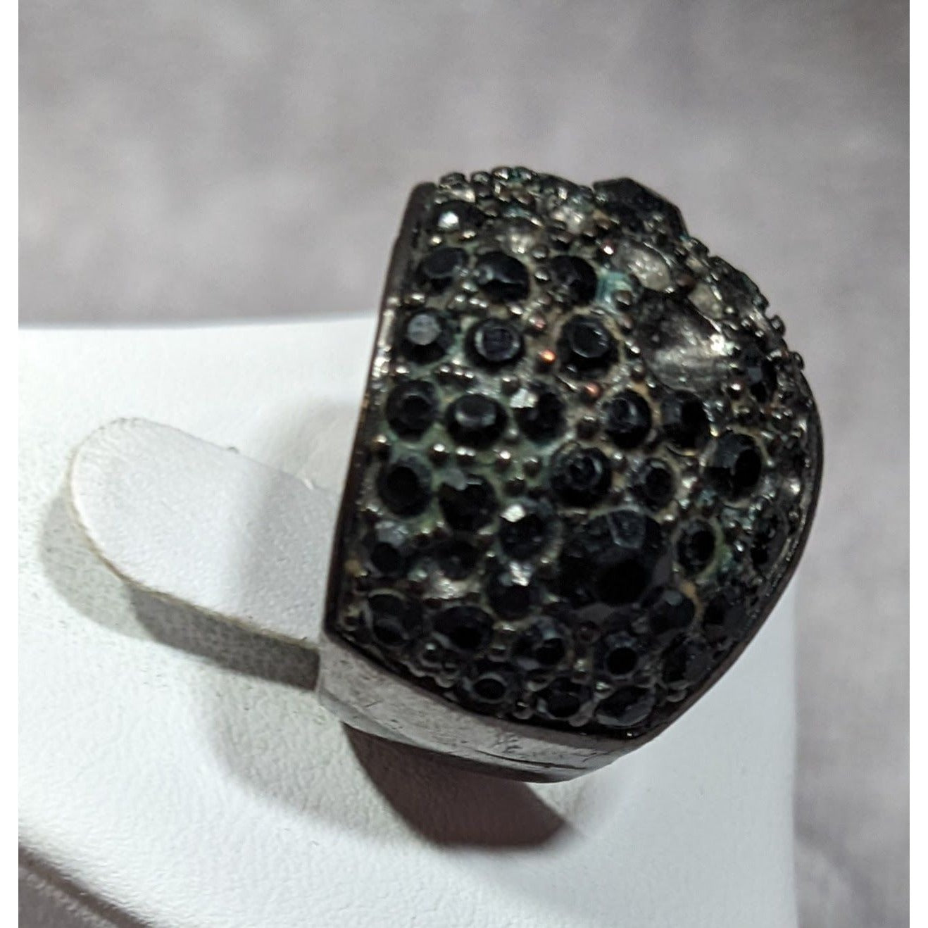 Chunky Black And Silver Dome Rhinestone Dome Ring Size 8 1/4