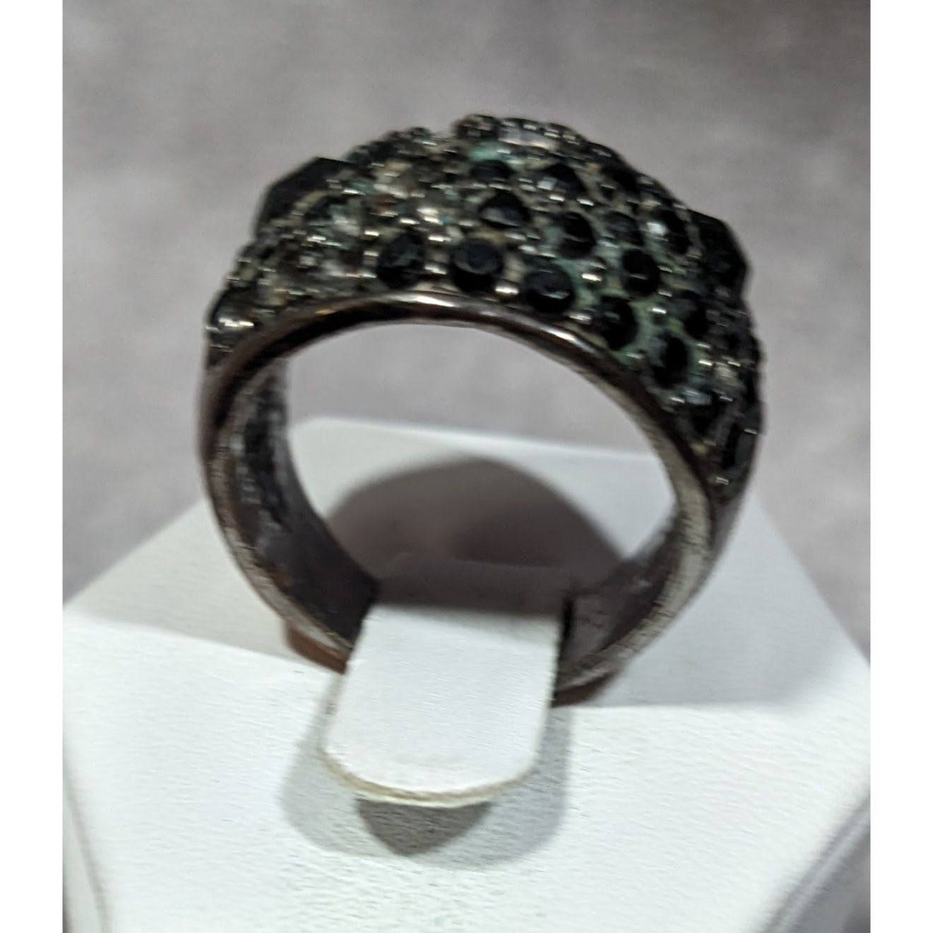 Chunky Black And Silver Dome Rhinestone Dome Ring Size 8 1/4
