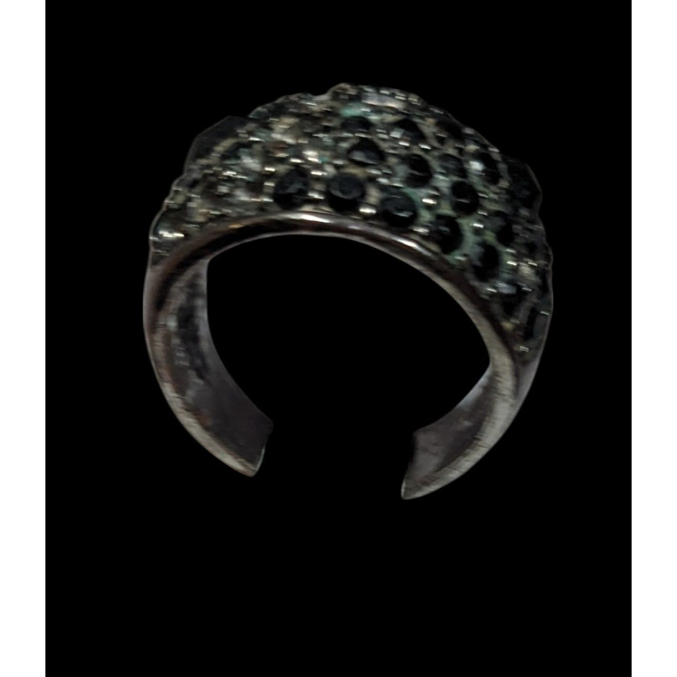 Chunky Black And Silver Dome Rhinestone Dome Ring Size 8 1/4